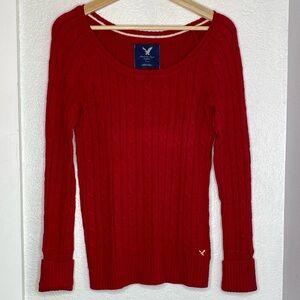 American Eagle Y2K Red Cable Knit Scoop-Neck Sweater